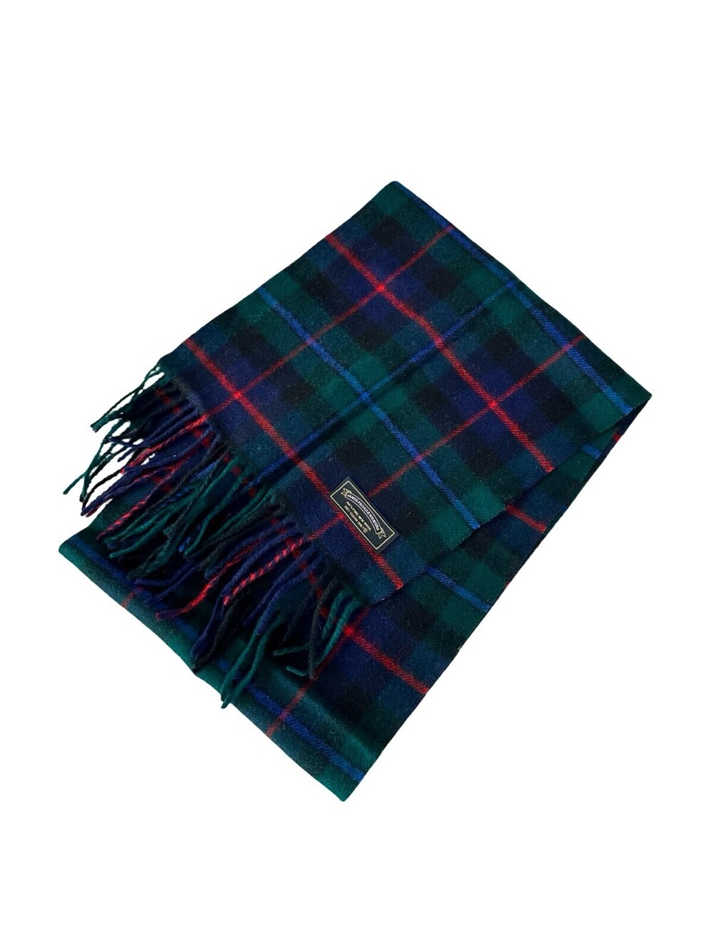 James Pringle Weavers Scarf Tartan Plaid Navy Green Red 100% Wool Fringe Unisex